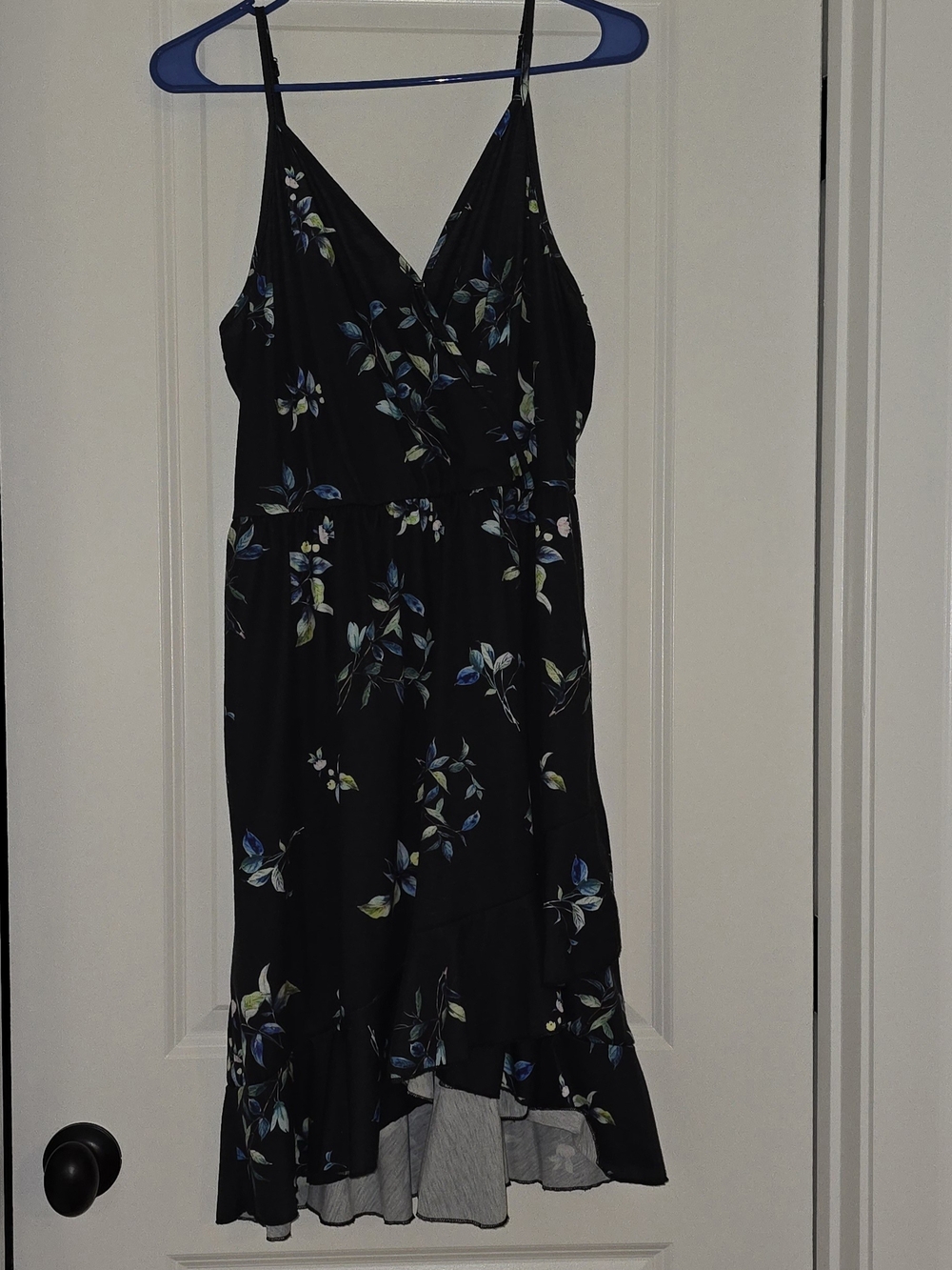 Black Floral High-Low Slip Dress with V-Neck